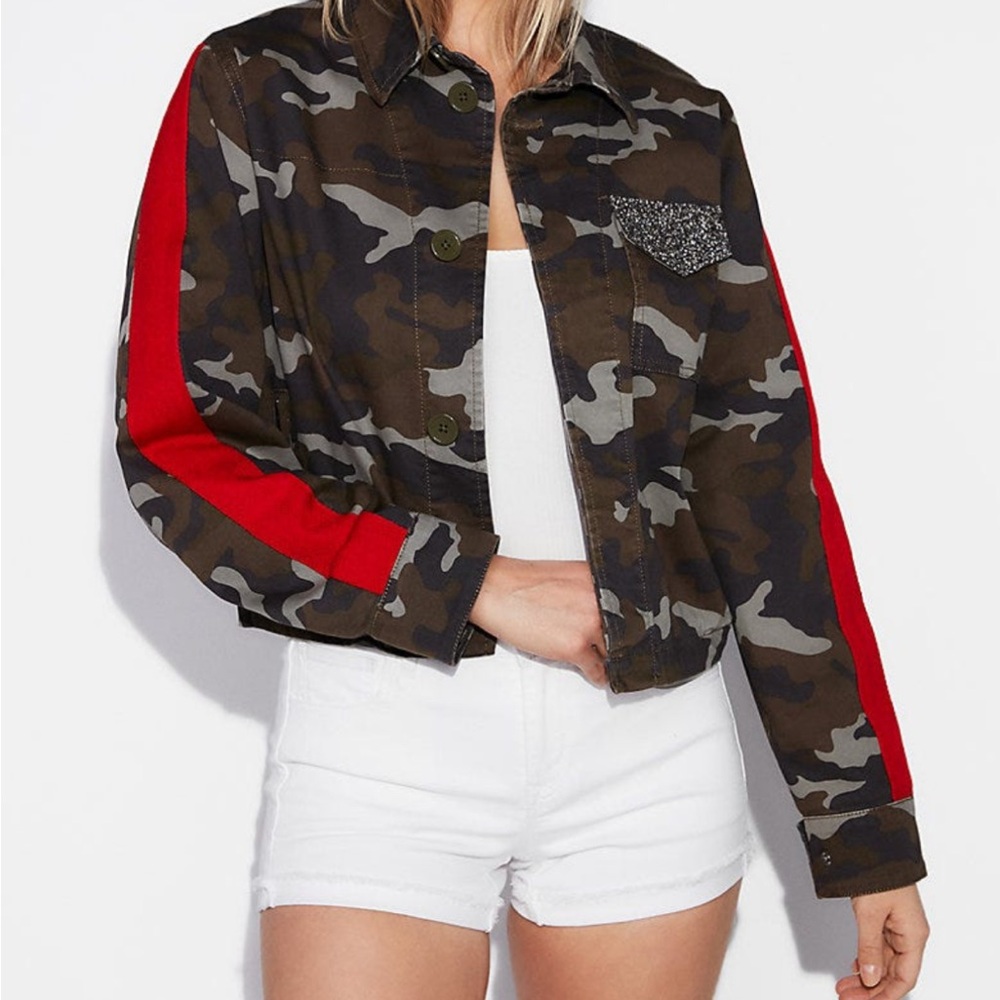 Express Camouflage Utility Jacket with Red Stripes